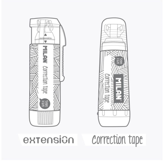 Imagen extra Milan Pack de 2 Recambios para Cinta Correctora 5mm x 6m - Compatible con Correctores Cilindrico y Extension