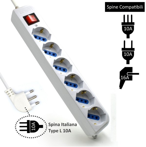 Imagen extra Regleta con 6 Tomas Schuko de 10/16A - Proteccion contra Sobretensiones - 5m