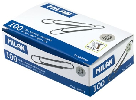 Milan Caja de 100 Clips Niquelados 43mm