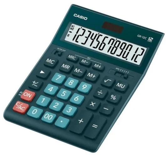 Casio GR-12C Calculadora de Sobremesa de 12 Digitos - Pantalla Extragrande - Simbolos de Comando de Funcion - Alimentacion Solar y Pilas - Color Verde