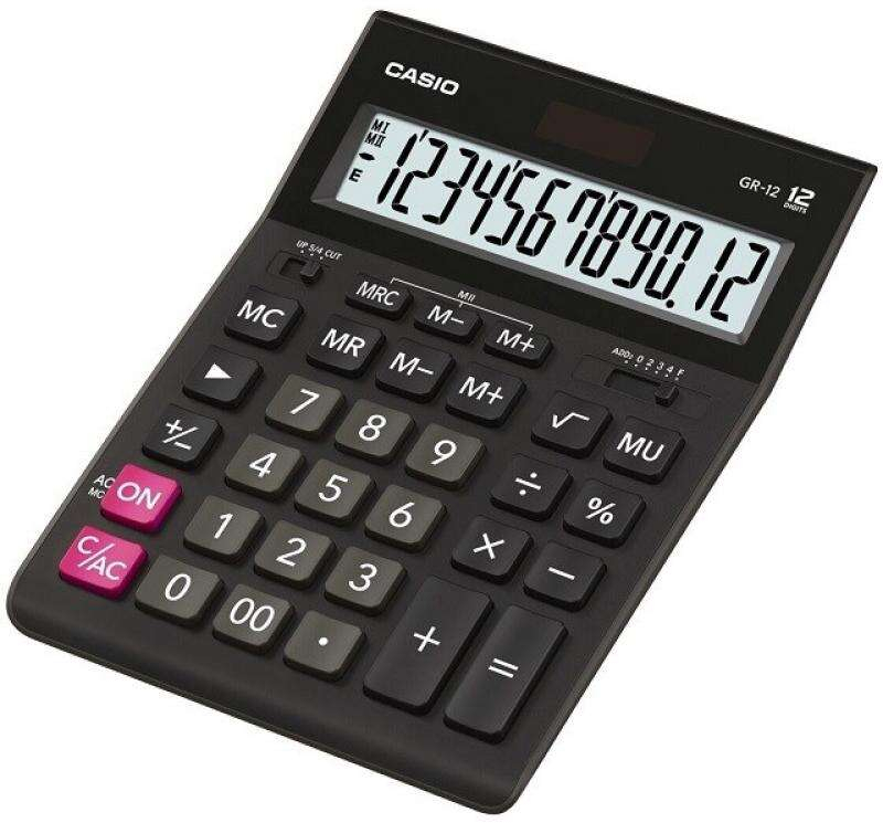 Casio GR-12C Calculadora de Sobremesa de 12 Digitos - Pantalla Extragrande - Simbolos de Comando de Funcion - Alimentacion Solar y Pilas - Color Negro
