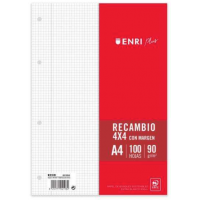 Recambio de 100 Hojas 90gr A4 Cuadriculado 4x4mm - 4 Taladros