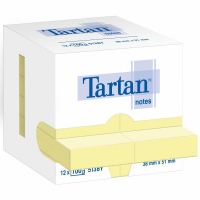 Tartan PACK 12 Blocs de 100 Notas Adhesivas Reposicionables 51x38mm - 100% PEFC - Amarillo Claro