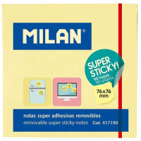 Milan Bloc 90 Notas Super Adhesivas - Removibles 76mm x 76mm - Amarillo Pastel