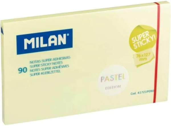Milan Bloc 90 Notas Super Adhesivas - Removibles 76mm x 127mm - Amarillo Pastel