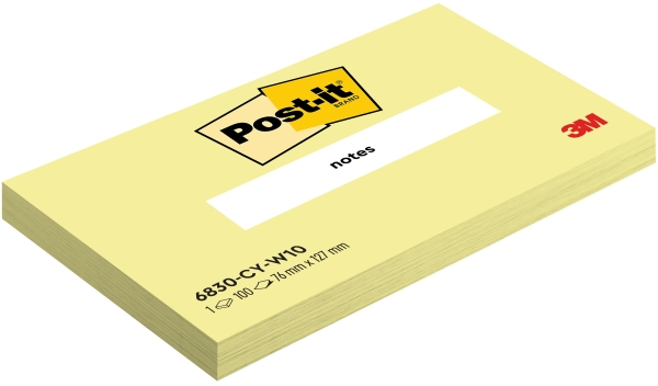 Post-It Bloc 100 Notas Adhesivas Reposicionables - 76x127mm 100% PEFC - Amarillo Claro