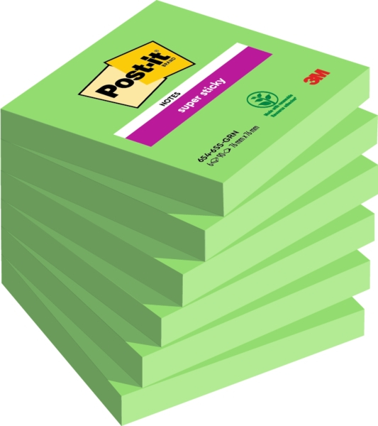 Post-It Super Sticky Blocs de 90 Notas Adhesivas Reposicionables - 76x76mm - 100% PEFC - Verde