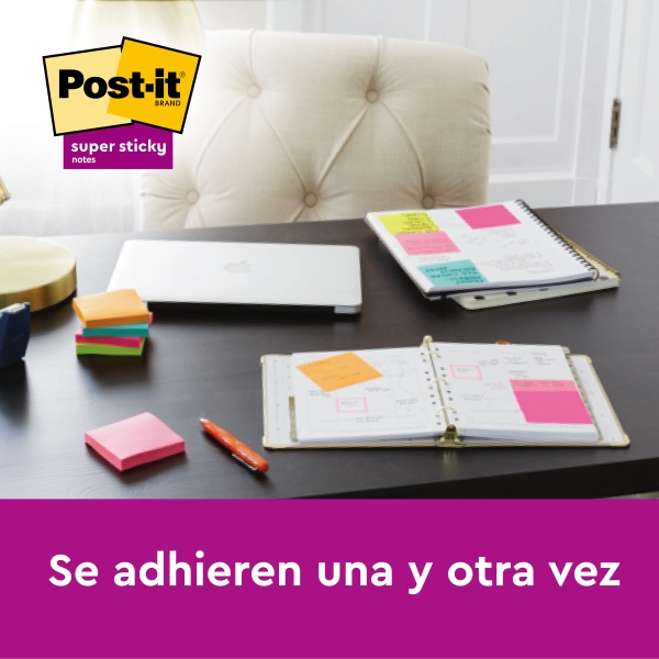 Imagen extra Post-It Super Sticky Bloc 45 Notas Adhesivas Reposicionables 76x76mm - Colores Surtidos