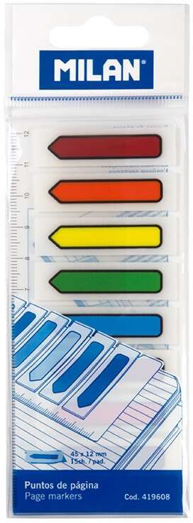 Milan Bloc 120 Marcadores de Pagina - Plastico - Incluye Regla - Colores Transparentes Surtidos - Medidas 13mm x 5,9mm - Colores Surtidos