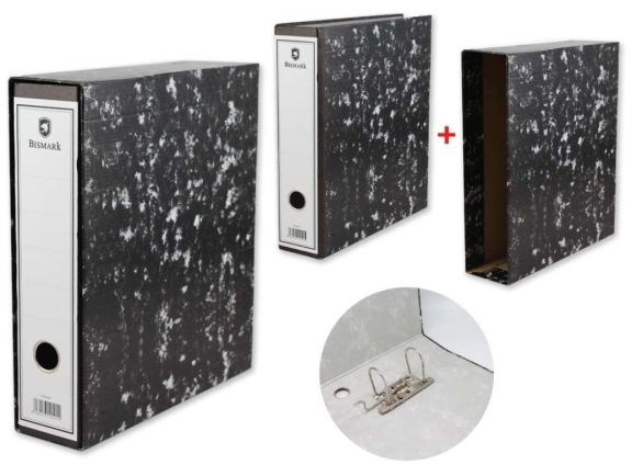 Bismark Archivador A-Z Jaspeado A4 con Funda - Lomo 75mm - Tarjetero - Ollao - Negro Jaspeado