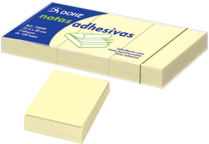 Dohe PACK 3 Blocs de 100 Notas Reposicionables - 37,5x50mm - Amarillo Claro