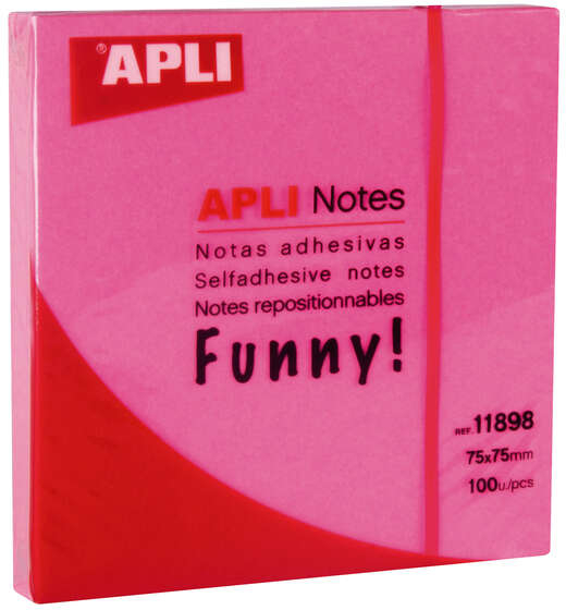 Apli Funny Bloc 100 Notas Adhesivas 75x75mm Removible - Rosa Fluor
