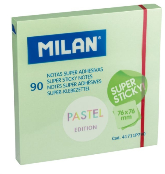 Milan Bloc 90 Notas Super Adhesivas - Removibles 76mm x 76mm - Verde Pastel