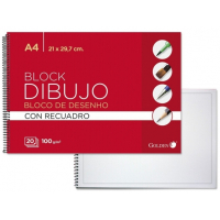 Cuaderno ECONOMICO de Dibujo Espiral A4 20 Hojas con Recuadro Interior - Papel 100gr