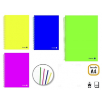 PACK 4 Cuadernos A4 120 Hojas 90gr Cuadricula 5x5 - Hojas Microperforadas con Banda de Color y 4 Taladros - Tapa Plastico