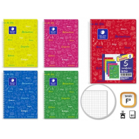 PACK 5 Cuadernos Asignatura FOLIO 80 Hojas 90gr Cuadricula 4x4 Tapa Plastica. Colores intensos