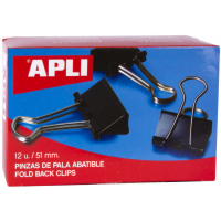 PACK 12 Pinzas Abatibles APLI de 51mm Negro