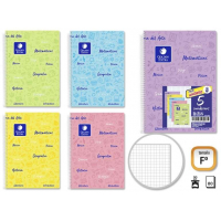 PACK 5 Cuadernos Asignatura FOLIO 80 Hojas 90gr Cuadricula 4x4 - Tapa Plastica. Colores pastel