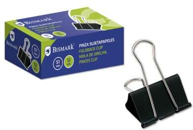 PACK 12 Pinzas Metalicas 51mm Abatibles Negro. Bismark