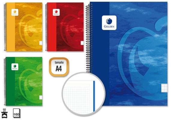 Cuaderno ECONOMICO Espiral A4 160H de 60grs Cuadricula 5x5 Microperforadas - Tapa Dura Plastificada - Colores Surtidos