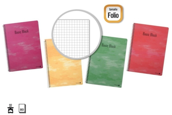 Golden PACK 10 Cuadernos Espiral 80 Hojas 60gr Cuadricula - FOLIO - Tapa Normal Plastificada - Colores Surtidos