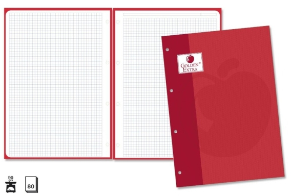 Recambio de 80 Hojas A4 de 90gr Cuadricula 4x4 con 4 Taladros. Rojo