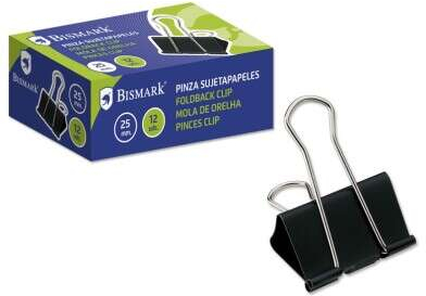 PACK 12 Pinzas Metalicas 25mm Abatibles Negro. Bismark 