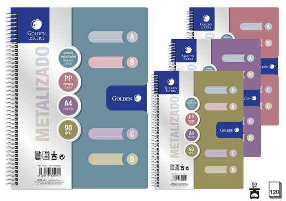 PACK 6 Cuadernos A4 120 Hojas 90gr Cuadricula 5x5 - 4 Separadores - Tapas Plastico