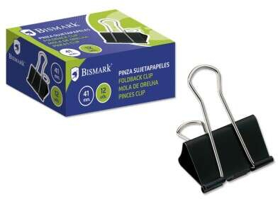 PACK 12 Pinzas Metalicas 41mm Abatibles Negro. Bismark