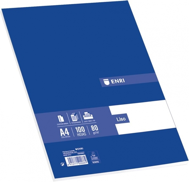 Recambio de 100 Hojas A4 LISO de 80gr (Sin taladros). Enri