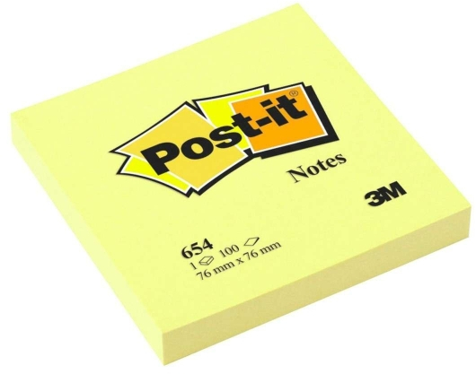 Notas adhesivas 3M POST-IT 76 x 76mm Amarillas. 100 hojas. Ref.654