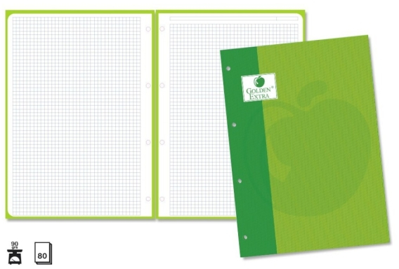 Recambio de 80 Hojas A4 de 90gr Cuadricula 4x4 con 4 Taladros. Verde