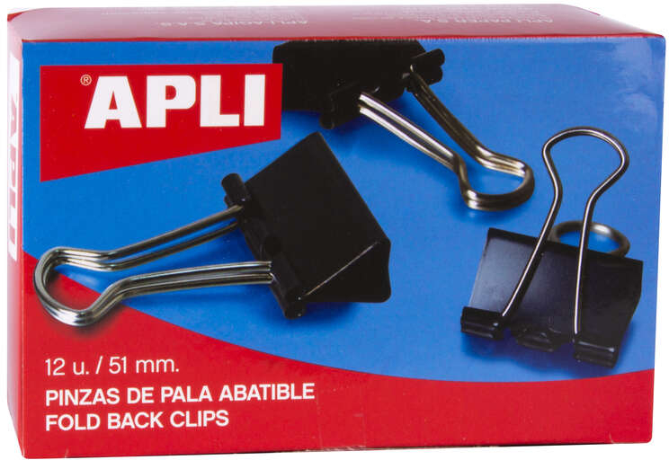 PACK 12 Pinzas Abatibles APLI de 51mm Negro