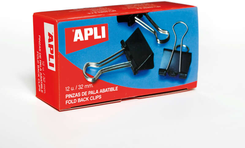 PACK 12 Pinzas Abatibles 32mm APLI Negro