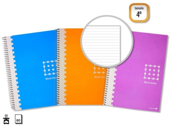 Imagen extra Cuaderno ECONOMICO Espiral 4º Cuarto 80 Hojas 60grs Pautado 3.5mm - Tapa Extradura - Colores Surtidos