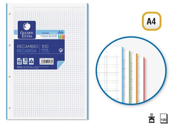 Recambio de 100 Hojas A4 de 90gr Cuadricula 5x5