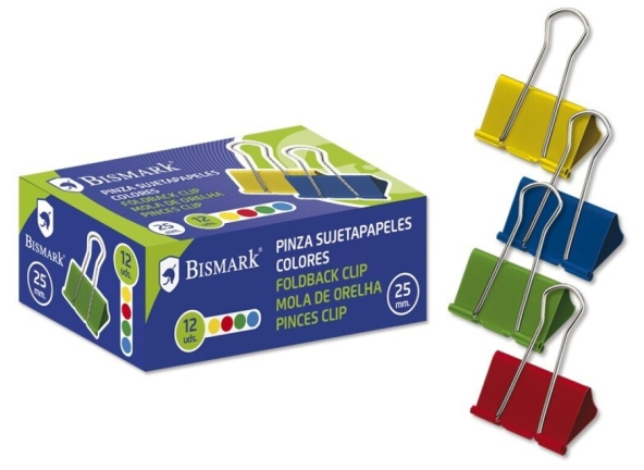 PACK 12 Pinzas Metalicas 25mm COLORES. Abatibles