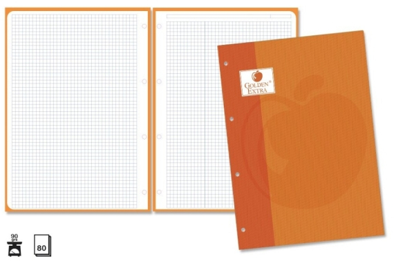Recambio de 80 Hojas A4 de 90gr Cuadricula 4x4 con 4 Taladros. Naranja