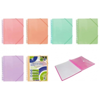 Bismark Carpeta Espiral 40 Fundas A4 con Portada personalizable - Polipropileno - Cierre de Gomas - Colores Pastel Surtidos