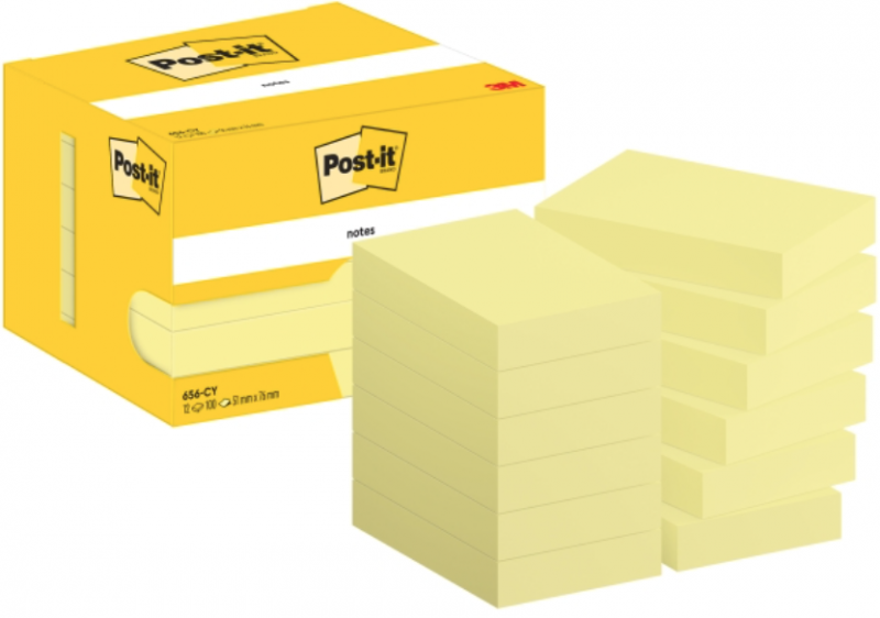 PACK 12 Notas adhesivas 3M POST-IT 76 x 51mm Amarillas. 100 hojas