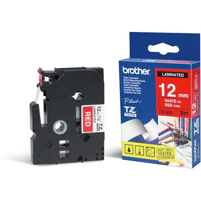 Cinta laminada Rojo / Blanco 12mm x 8m Brother TZ-435
