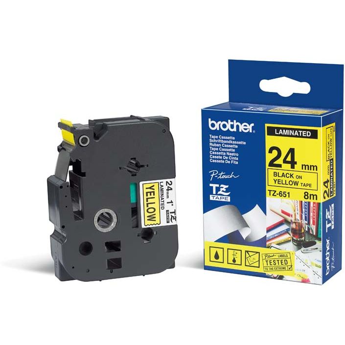 CINTA LAMINADA 24MMX8M AMARILLO/NEGRO BROTHER TZ-651