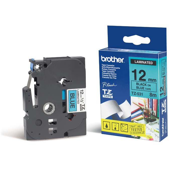 Cinta laminada Azul / Negro 12mm x 8m Brother TZ-531