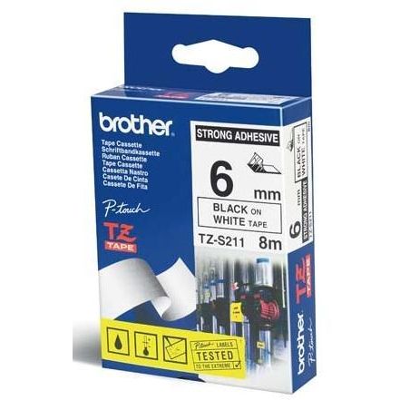 Cinta laminada Superadhesiva 6mm x 8m Blanco / Negro Brother TZ-S211