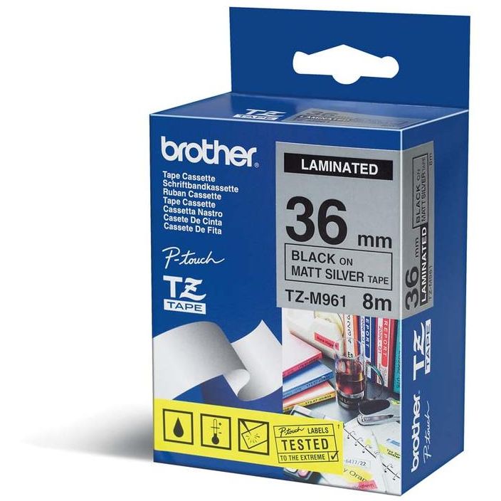 C. LAMINADA 36MMX8M PLATA MATE/NEGRO BROTHER TZ-M961