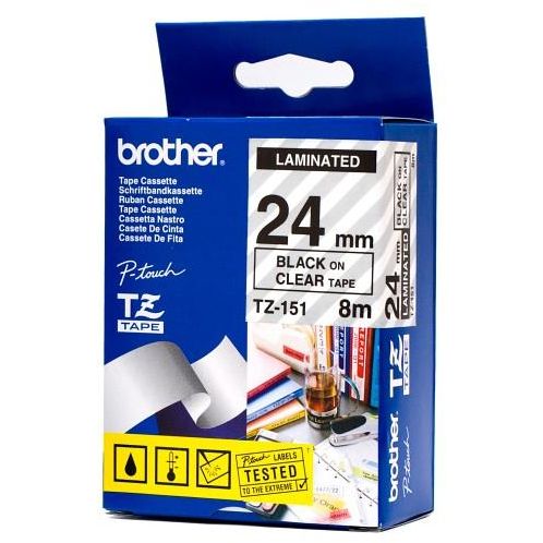 CINTA LAMINADA 24MMX8M TRANSPARENTE/NEGRO BROTHER TZ-151