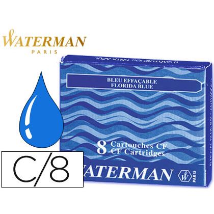 TINTA ESTILOGRAFICA WATERMAN AZUL FLORIDA -CAJA DE 8 CARTUCHOS STANDARD -LARGOS
