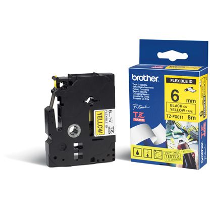 Cinta laminada Flexible Amarillo / Negro 6mm x 8m Brother TZFX-611
