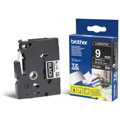 Cinta laminada Negro / Blanco 9mm x 8m Brother TZ-325