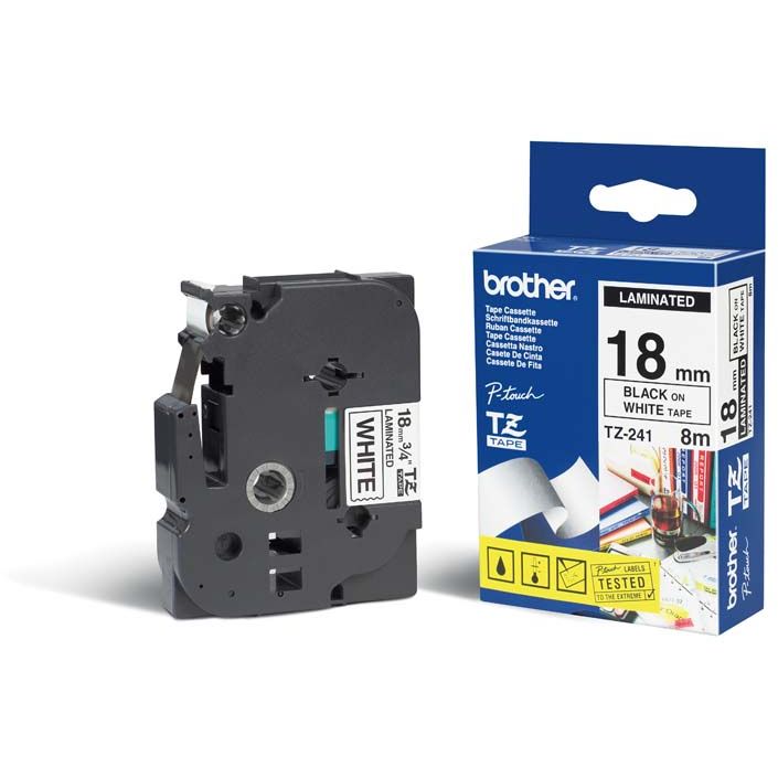 CINTA LAMINADA 18MMX8M BLANCO/NEGRO BROTHER TZE-241